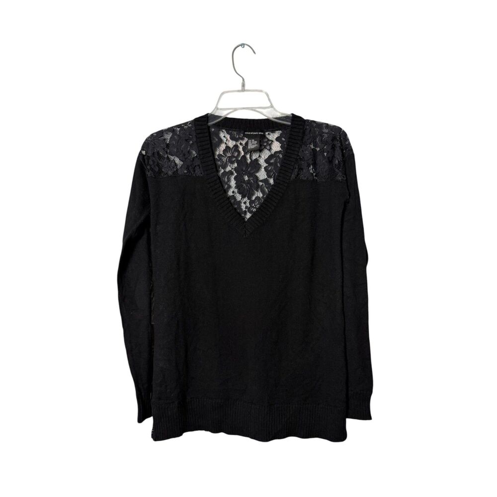 Central Park West Black VNeck Sweater Sheer Floral Lace Goth Chic Whimsigoth XS